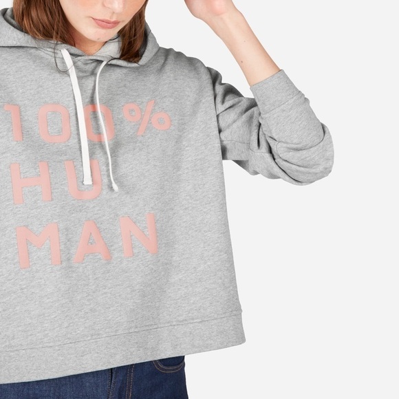 Everlane Tops - Everlane 100% Human Gray and Pink Typography Pullover Sweatshirt Hoodie Medium